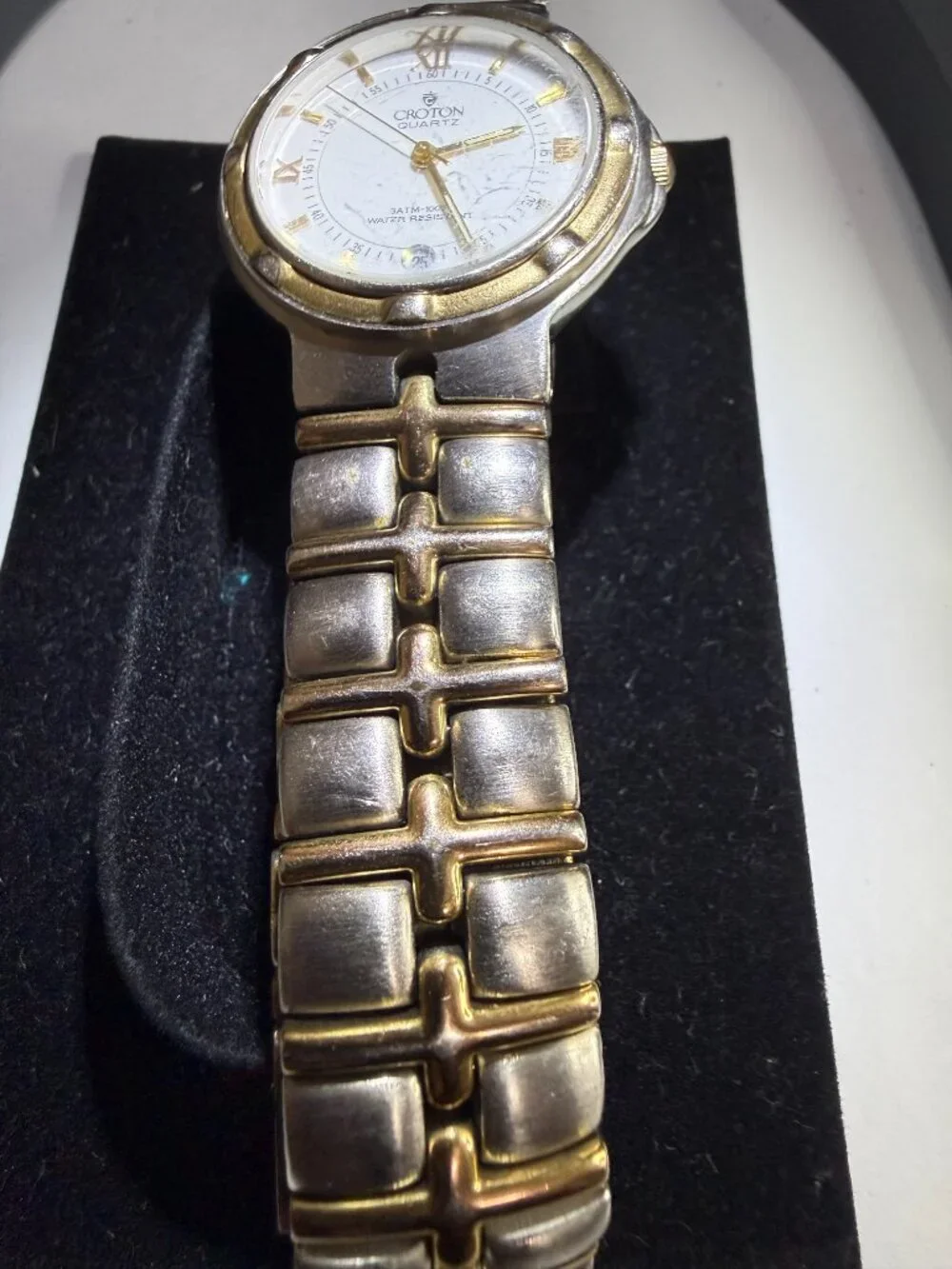 Vintage Croton Quartz Miyota 23K Gold Plated watch Silver/Gold Tone - Mens Works